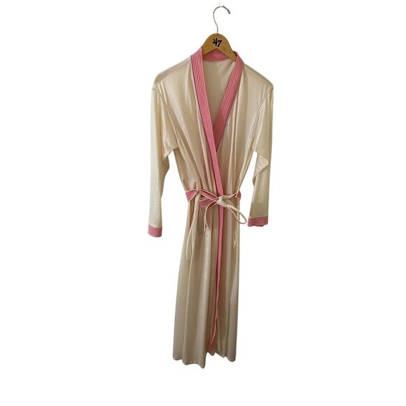 Vintage By Barad & Co Women's Cream With Pink Trim Bathrobe - Large - Picture 1 of 13